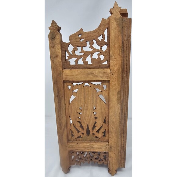 Vintage 16” Hand Carved Wood Folding Corner Display Shelf 2 Tier Owl India - Picture 7 of 16